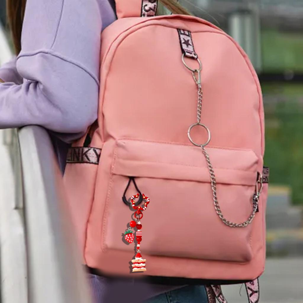 Strawberry Cake Charm Keychain With Beaded Heart Detail Stylish Bag Accessory Sweet Gift For Friend Alloy Resin Jewelry Decoration