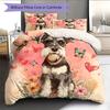 Pink Schnauzer Pattern Bedding Home Decoration Birthday Gift (1 * Duvet Cover + 2 * Pillowcase, Without Core)