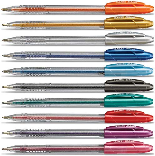 Linc Shine Glitter Gel Pen 1.0mm Assorted Colours Sparkle Ink Smooth Drawing Writing for School Art Craft Use Pack of 1 X 10pcs