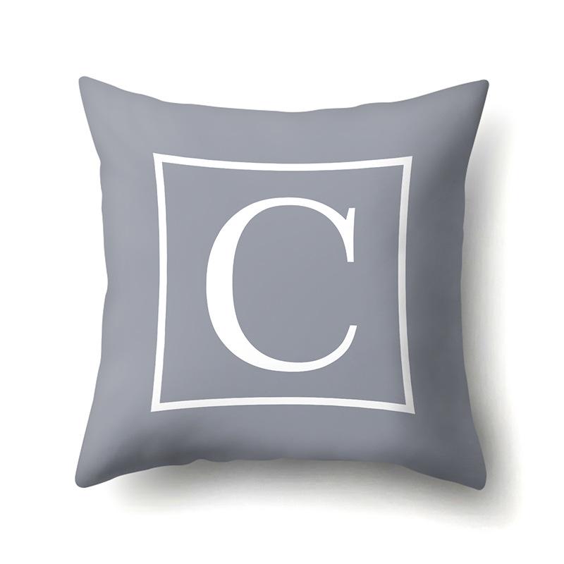 Polyester Pillow Case Gray Base Literary Home Car Decoration 26 English Letter Cushion Car Cushion Cover