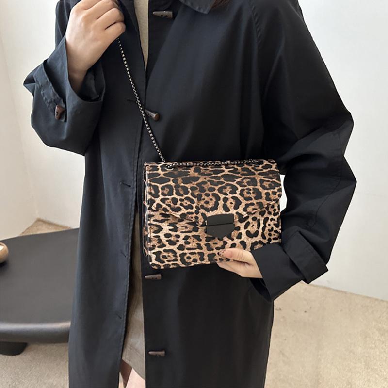 Small Square Handbag Tote Bag For Women Vintage Clutch Bag Leopard Pattern Crossbody Shoulder Bag Ladies Pu Leather Bag KTB