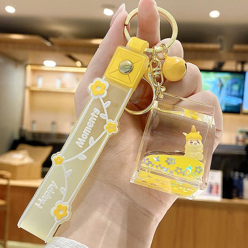 Purple Star Liquid Quicksand Keychain with Cherry Blossom Oil-Filled Pendant - Cute 3D Backpack Charm for Women