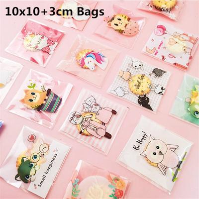 100Pcs 10x10+3cm Plastic Cartoon Animal Printed Packaging Biscuit Cookie Snack Food Self-Adhesive Candy Party Gift Bags
