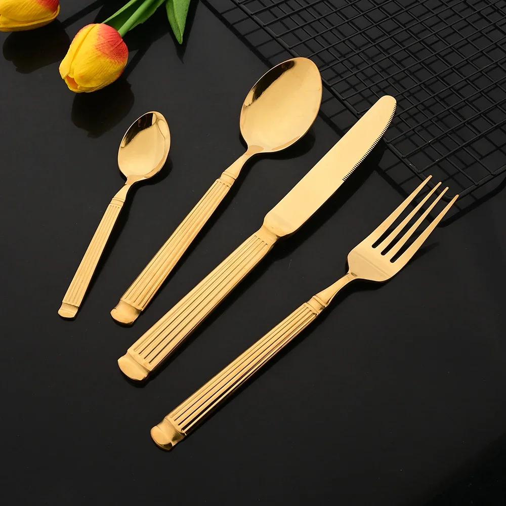 5 ks Sada příborů se zlatým zrcadlem Sada příborů Wetern Nůž Vidlička Lžíce Sada kuchyňského nádobí Sada nádobí z nerezové oceli