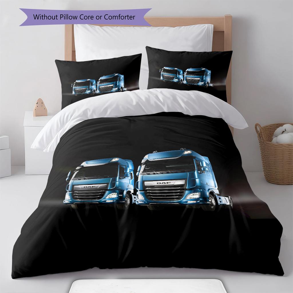 Truck Pattern Bedding Quilt Set Quilt Cover Pillowcase Home Decoration Gift (1 * Duvet Cover + 2 * Pillowcase, Without Core)