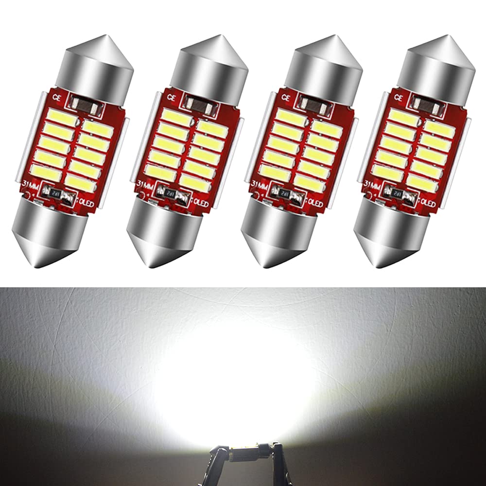 NAKOBO LED Room Lamp, T10 x 31mm, Compatible with 12-24V, White, 4 Pieces, Stable