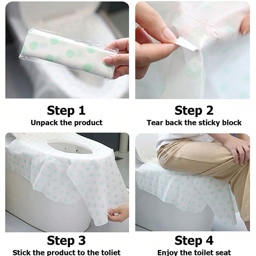 5pcs Disposable Green Polka Dot Toilet Seat Cushions Soft Clean Hygienic Travel Essentials, Portable Waterproof Toilet Covers