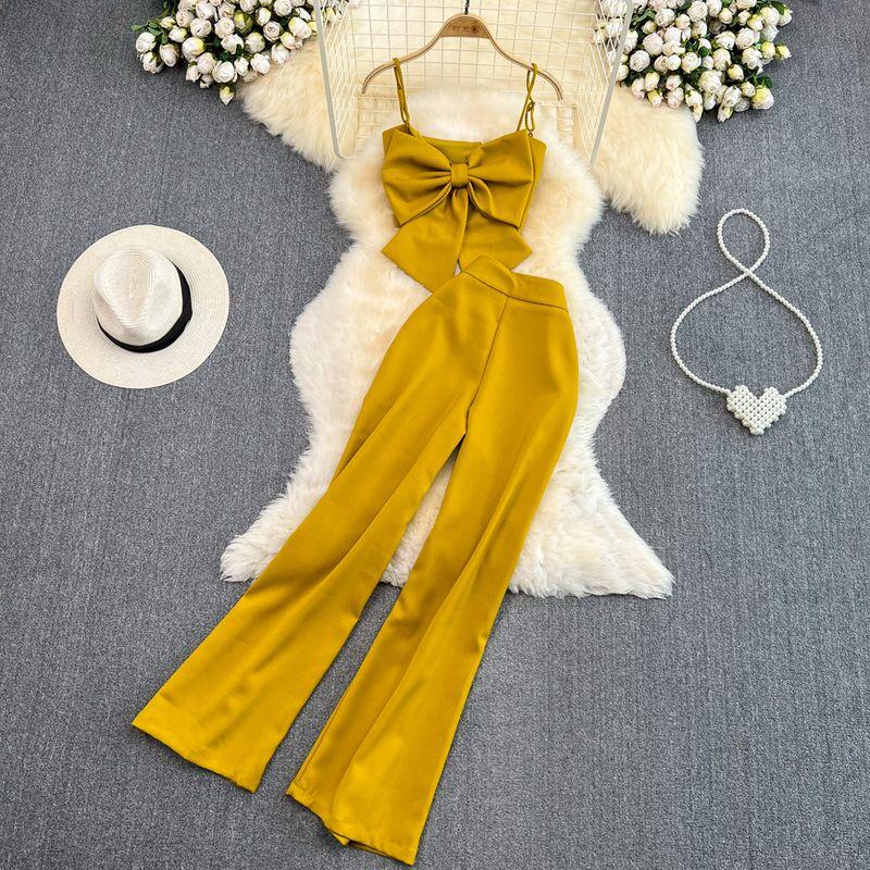 

Bows High Waist Drooping Casual Straight-Leg Fashion Suit Yellow All yards