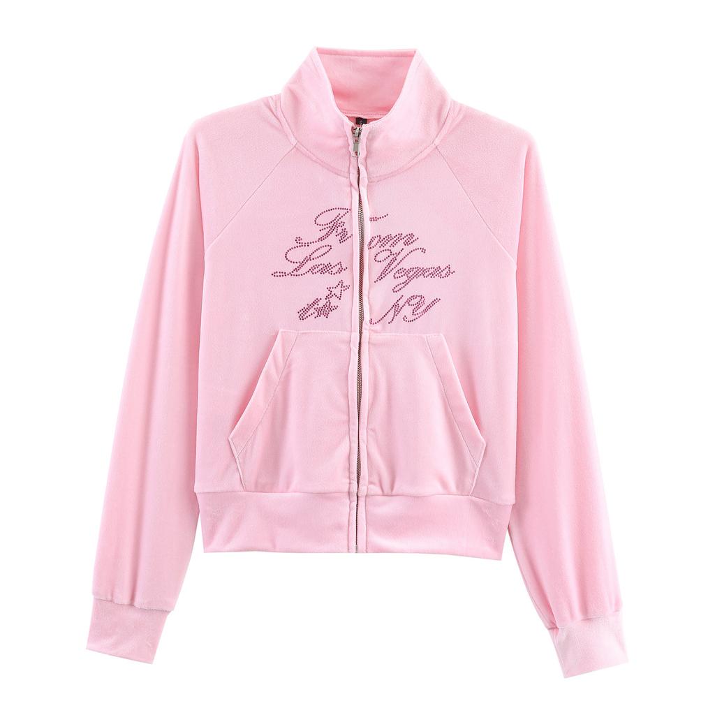 Women's Clothing Popular Fashion Casual Printing Velvet Jacket + Velvet Trousers Set