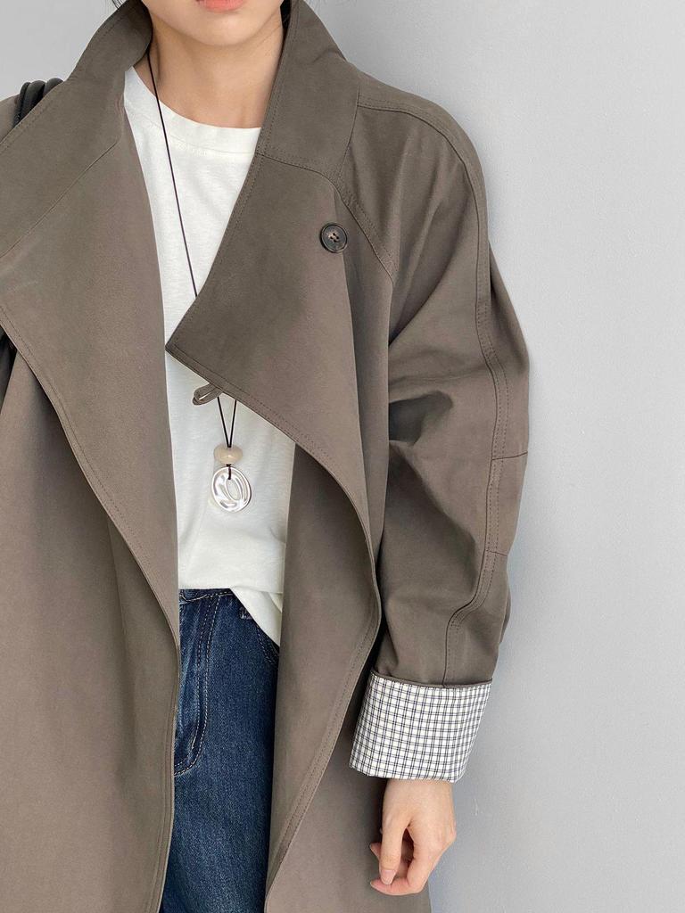 Women's High-End Korean British Retro Trench Coat: Stand-Up Collar, Waist-Cinching, Loose Fit, Mid-Length (5052-1)