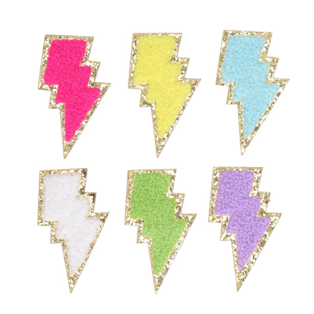 6 Pcs Lightning Iron On Patches Delicate Lightning Shape Decorative Embroidered Patches for Clothes