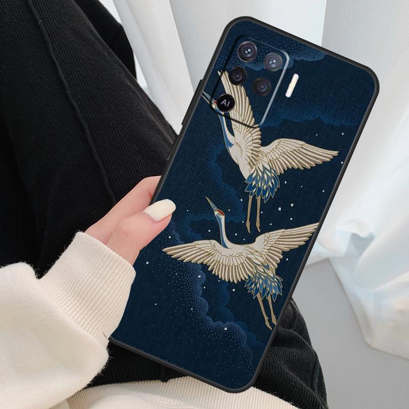 Japanese Cranes Art Case For Oppo A17 A57 A77 A40 A78 A54 A74 A94 A76 A16 A96 A18 A60 A80 A38 A58 A98 A15 A5 Pro