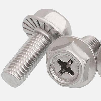 304 Stainless Steel Hexagon Concave Head Non-Slip Flange Bolt with Cross Recessed Toothed M5/M6/M8.