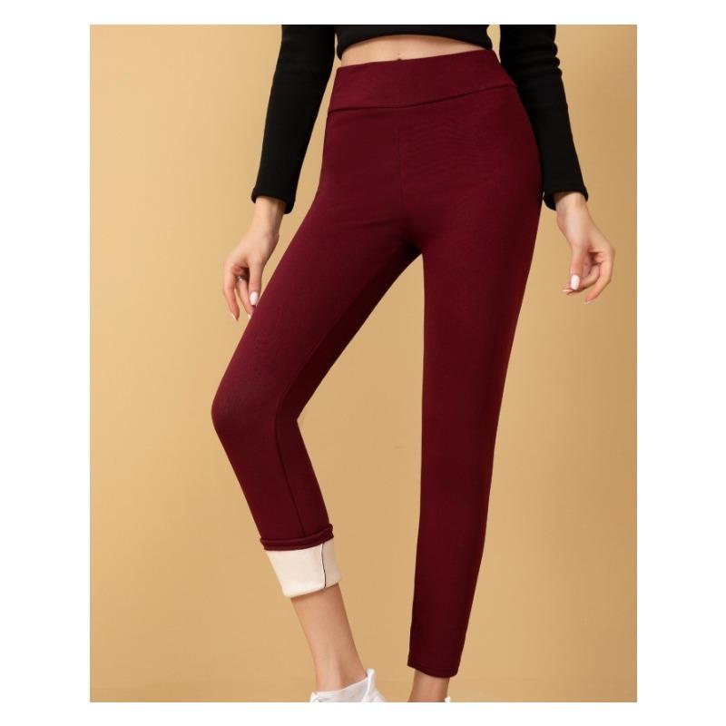 

Леггинсы из овечьей шерсти для женщин с утолщенным флисом и укороченными брюками для женщин, эластичные хлопковые брюки с высокой талией M вино красного