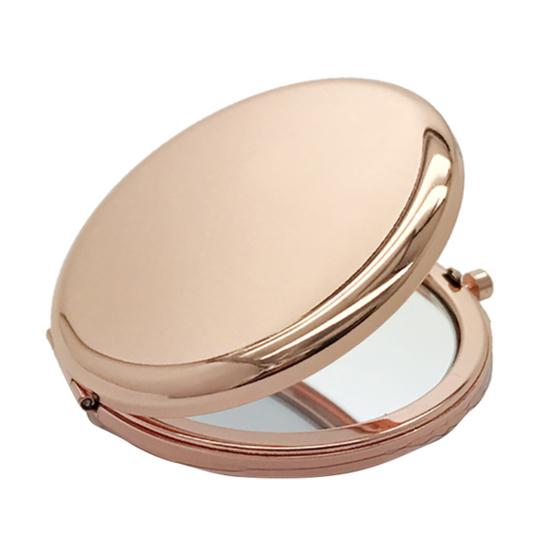 

Портативное однотонное металлическое круглое зеркало для макияжа с двусторонним откидным карманом розового золота