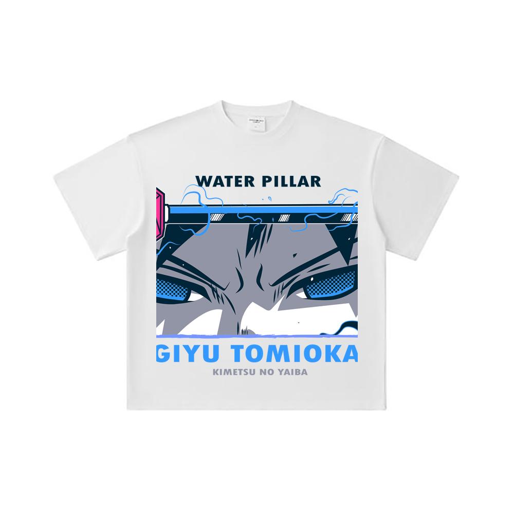 260 GSM Çift İplik 32 Numara %100 Pamuk Demon Slayer V10 Tomioka Baskılı Unisex Ağır Pamuk Tişört