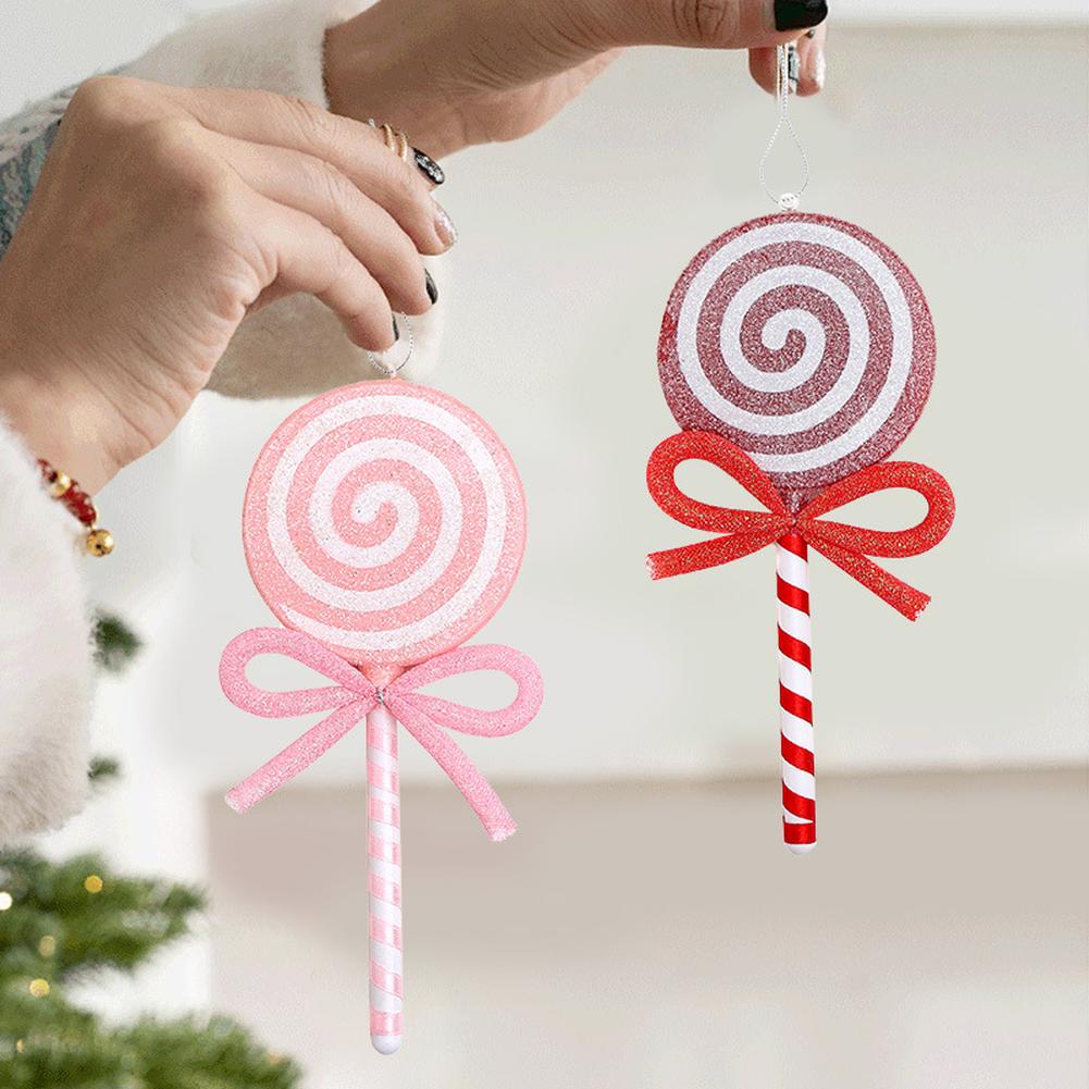 Christmas Candy Lollipop Ornament with Bow for Tree Hanging Indoor and Outdoor Plastic Pendant Holiday Decoration