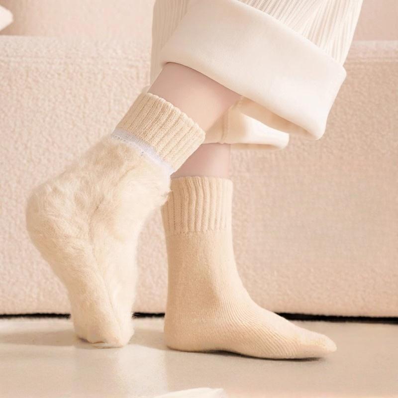 1 Pair Women's/Men's Thermal Wool Socks, Ultra Warm Mid-Calf Winter Socks for Home & Sleep, Thick Fleece Lined Comfort