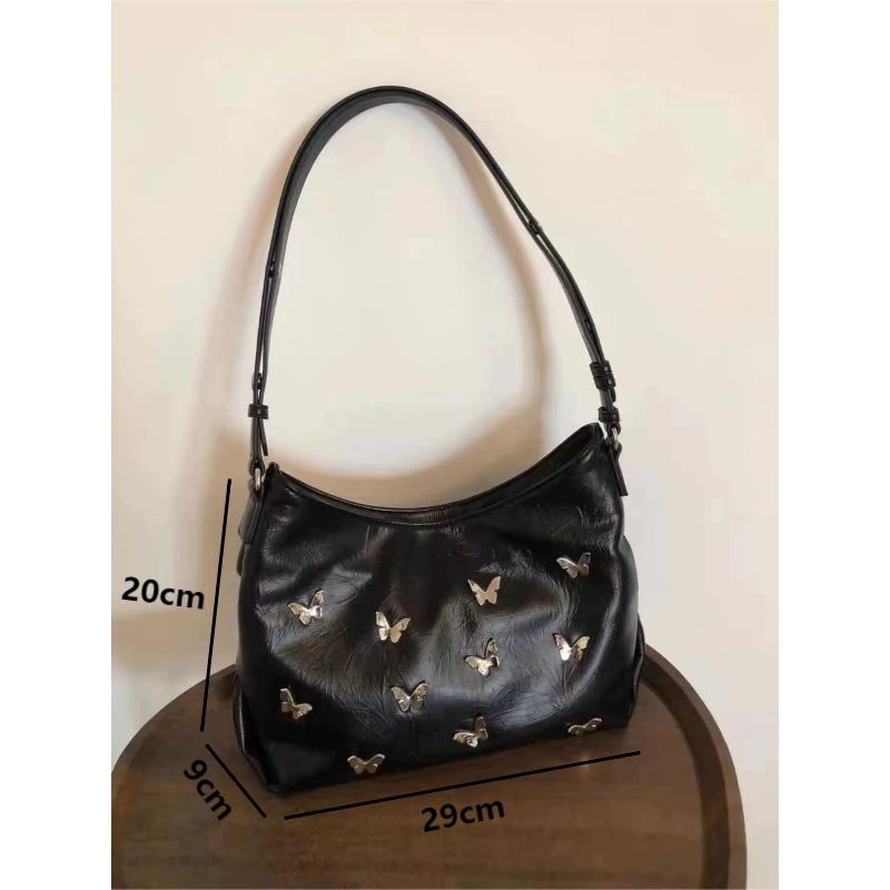 New Trendy Black PU Leather Shoulder Bags Luxury Butterfly Commuter Tote Bags Fashion Ladies Handbags Women's Shopper Bags