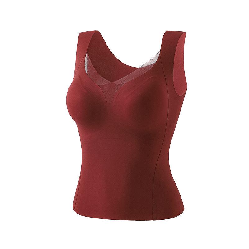 V-neck Autumn and Winter Thermal Underwear with Chest Pads Integrated Slim-fitting Gathering Sling Vest Free of Bras and All-match Outside