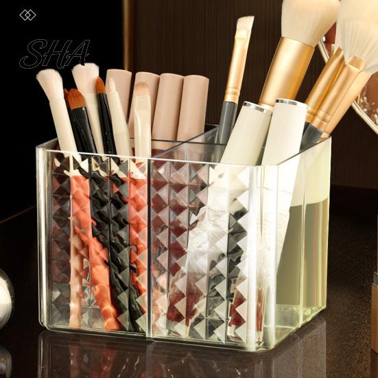 Clear Cosmetic Storage Box Transparent Acrylic Makeup Brush Organizer, Multi-Compartment Bin, Modern Dressing Table Case Style Display for Lip