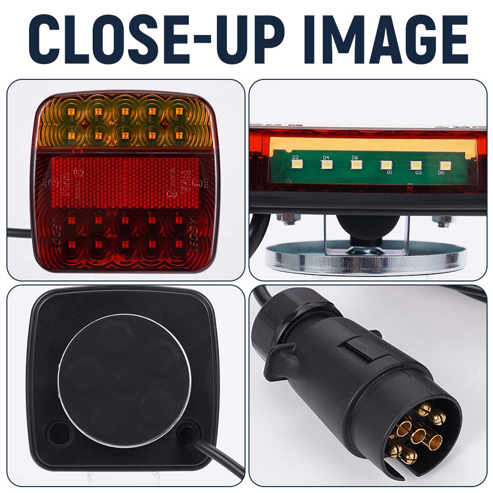 12V Magnetic LED Trailer Light Kit Universal Rear Towing Trailer Tail Light Waterproof EU 7-Pin Trailer Brake Turn Signal Lamps