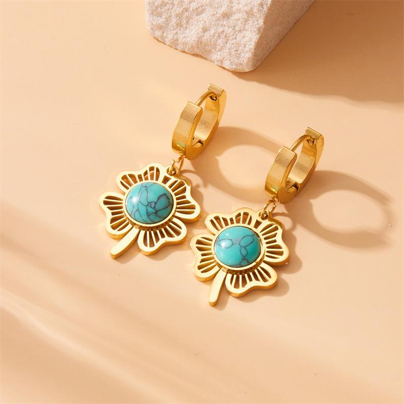 Ladies Four-leaf Clover Life Tree Necklace Earring Jewelry Set 2 in 1