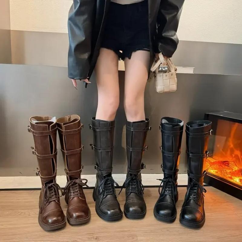 Nové 2025 Podzimní Vintage Kozačky Dámské Westernové Kovbojské Kozačky Designérské Střední Podpatek Nazouvací Dlouhé Kožené Rytířské Kozačky Jezdecké Kozačky