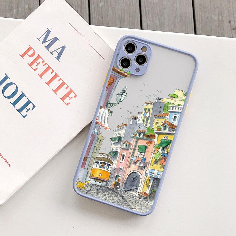 Cartoon Colourful Anime Painted House Scenery Phone Case For iPhone 16 15 14 13 12 11 Pro Max 7 8 Plus SE2020 X XR XS Back Cover