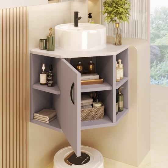 Washbasin Cabinet Strong Load Bearing Large Capacity Smooth Surface Waterproof Easy To Clean Space-saving MDF Bathroom Lavatory