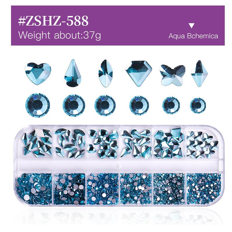 12 Grid Box Nail Art Rhinestone Flat Bottom Nail Art Special-Shaped Diamond Mixed Small Round Diamond Diy Nail Art Jewelry