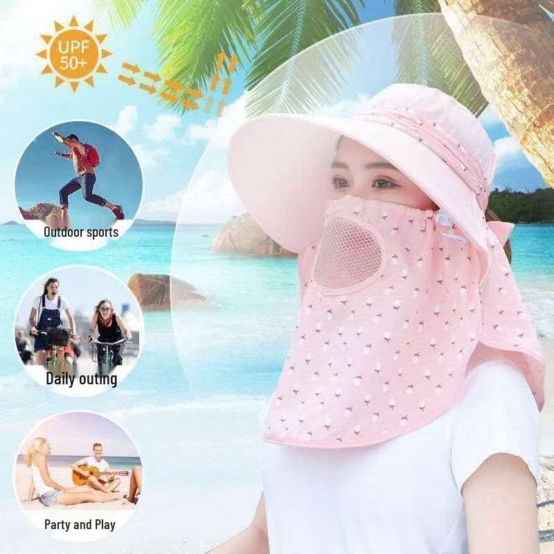 Women's Sun Protection Wide Brim Hat with Face Mask - UV Protection for Summer Activities