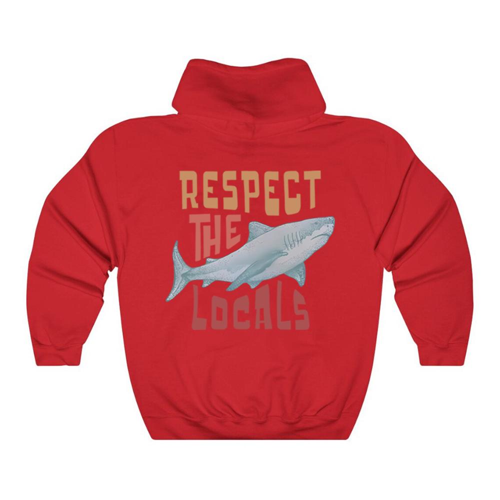Respect The Local Hoodie Local Surf Hooded Sweatshirt Beach Bum Shark Graphic Pullover Vintage Ocean Conservation Beach Hoodies
