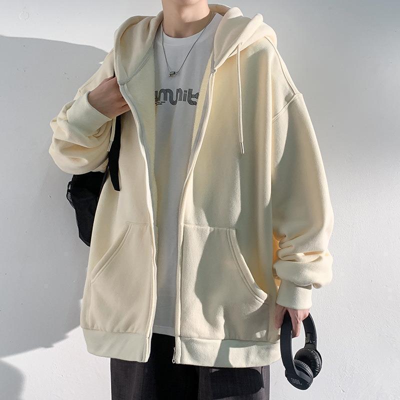 

Мужской кардиган на молнии в гонконгском стиле: Свободная куртка с капюшоном, модный осенний однотонный топ 5XL