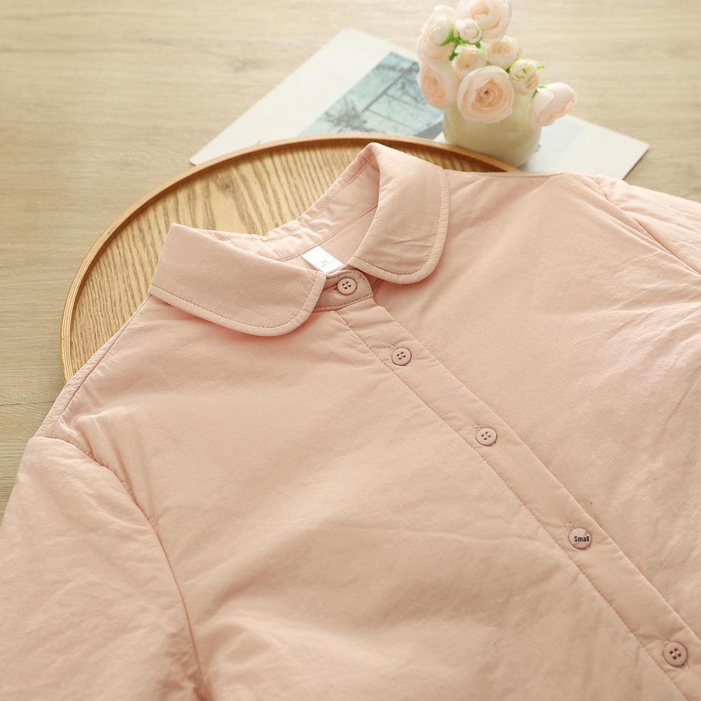 Women's Quilted Thickened Winter Shirt with Yuanbao Collar - High-Quality Pure Cotton, Japanese Style