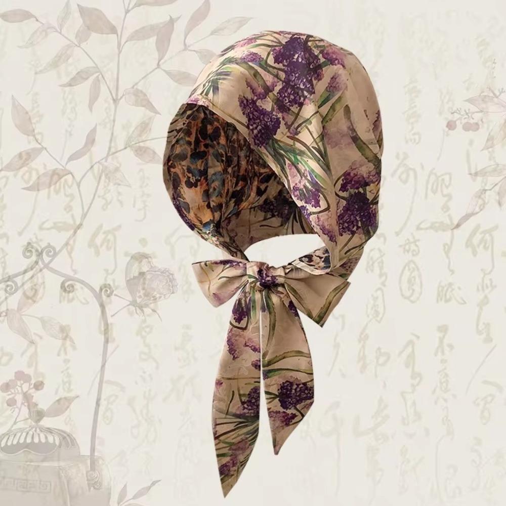Painting Printed Turban Hat Cotton Linen Women's Headscarf  Sun Protection Accessories