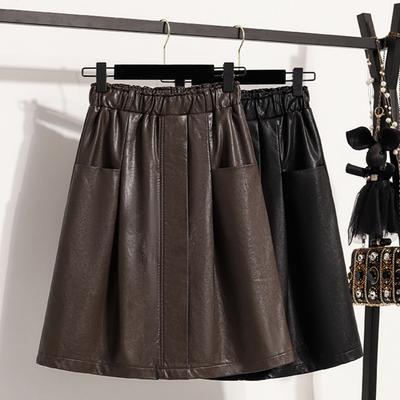 DIMANAF Taglie Forti 2024 Autunno Inverno Donne Nuova Gonna Gonna in Pelle PU Taglia Grande Vita Elastica Moda Gonna A-line Tinta Unita