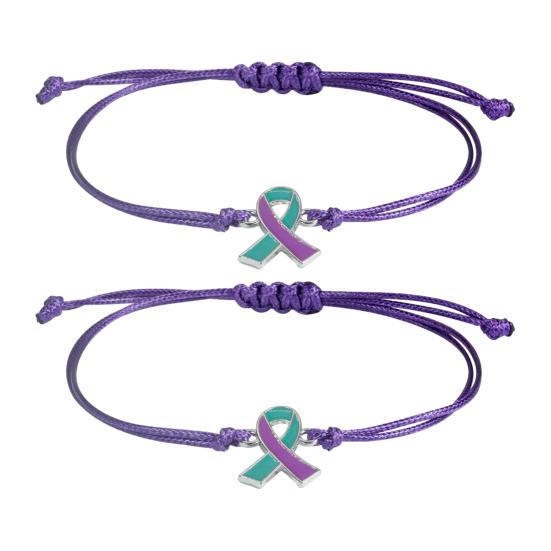 Braided Rope Wristband 2 Pcs Breast Cancer Awareness Bracelets, Adjustable String Stackable Wrist Accessories Bracelets with Ribbon Charm