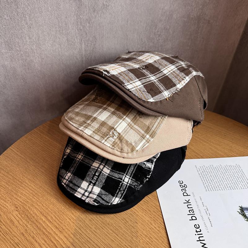 Retro Plaid Patchwork Newsboy Cap For Women Spring Summer Fashion Sun Protection