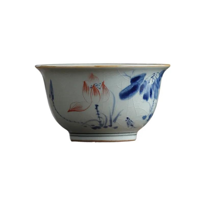 1 Pc Chinese Blue and White Porcelain Tea Cup Vintage Handmade Teacup Ceramic Tea Bowl TeawarePersonal Meditation Cup 90ml