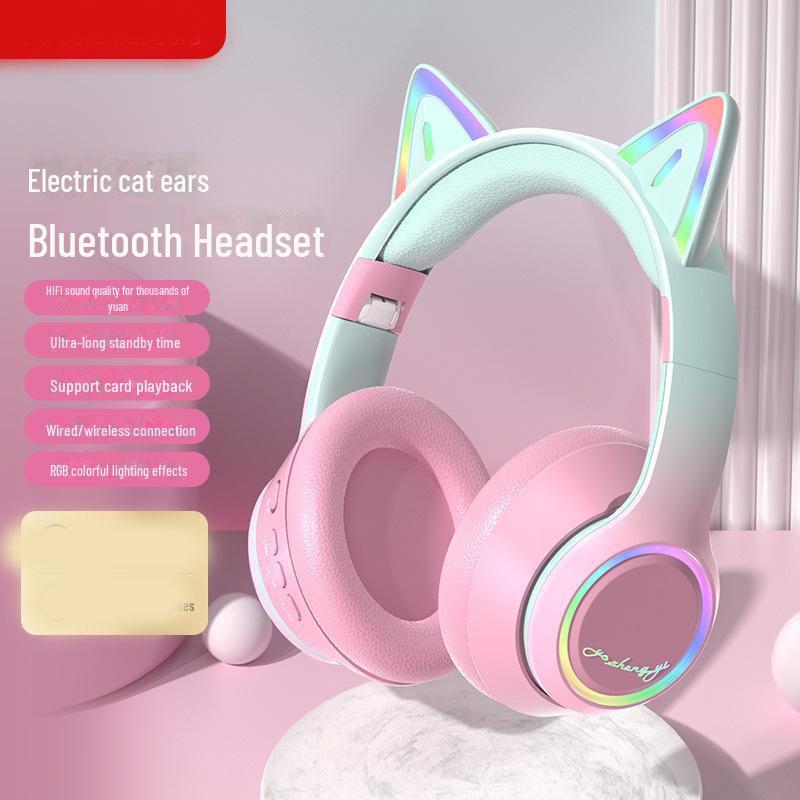 

Модные градиентные наушники-кошачьи ушки с беспроводным Bluetooth и глубокими басами
