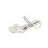 Fashion 2025 Women's Sandals Crystal Heel Chunky Summer New Two-Way Wear Diamond Outerwear Rubber Bottom Square Toe Polyurethane Lined