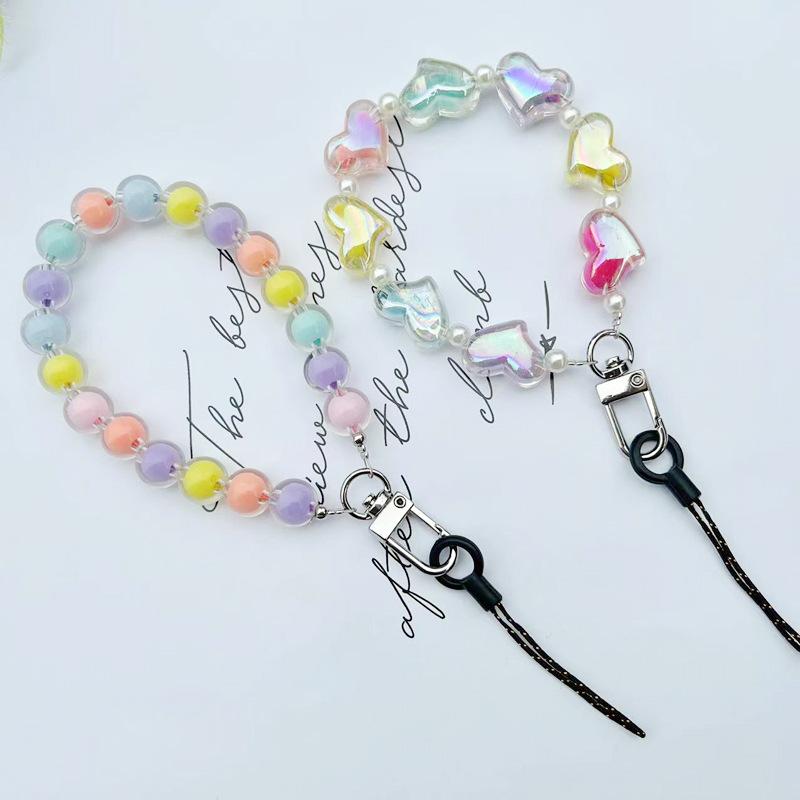 Candy Color Universal Phone Lanyard Heart Beaded Hand Chain for Women Five-Pointed Star Wrist Chain Compatible with Huawei Apple