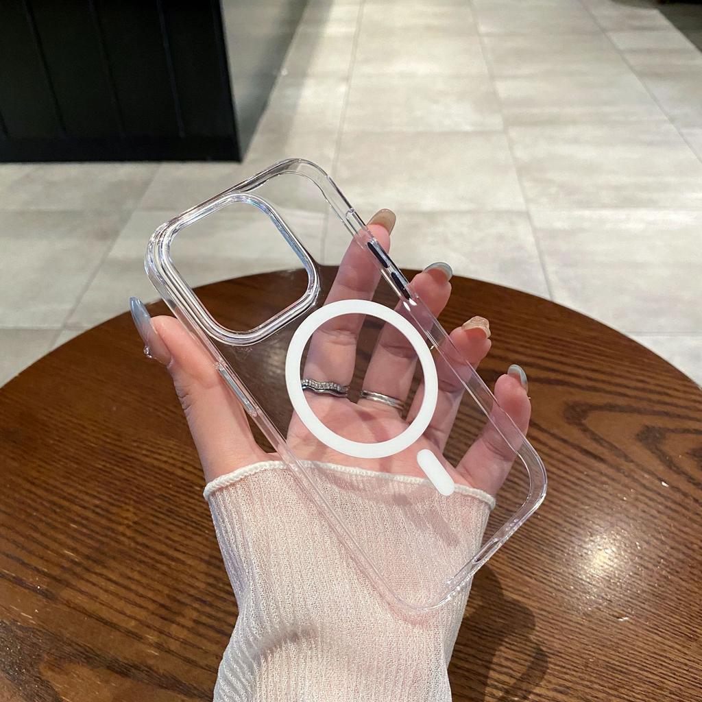 Anwendbar für iPhone16PROMAX Handyhülle Einfache Transparente Farbe Magnetisches Laden Apple 15 Sturzfestes PC-Hartschalenetui