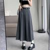 High-Grade Pleated Grey Skirt for Petite Women - High Waist, Mid-Length, Spring & Autumn 2025