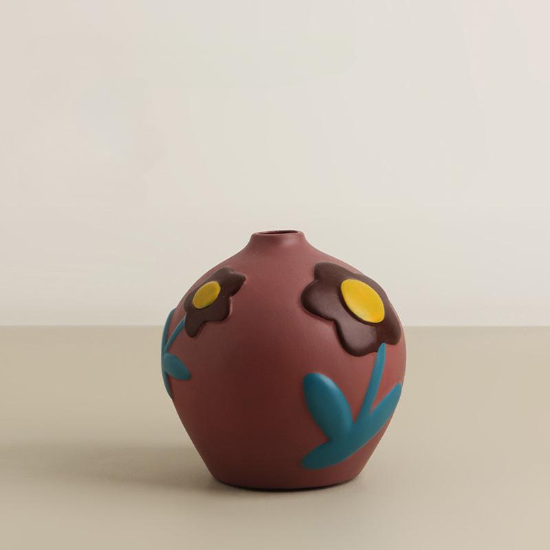 6style Hand-painted Ceramic Vase Living Room Flower Arrangement Creative Home Desktop Decorations Ornaments
