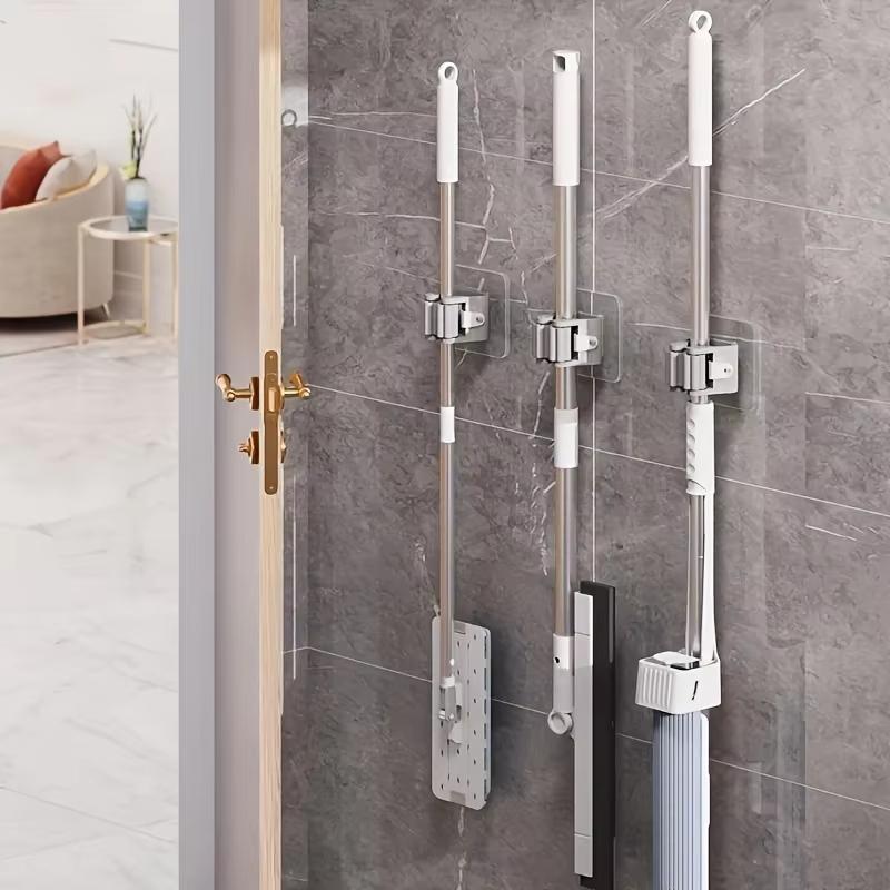 Mop Storage Storage Rack Bathroom Suction Hanging Pipe Traceless Mop Clip Broom Hanger Wall-Mounted Waterproof Mop Rack