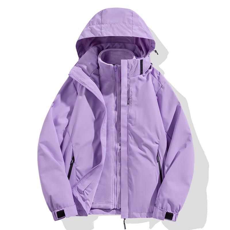 Unisex Silver Fox Fleece 3-in-1 Windbreaker, Detachable Two-Piece Velvet-Thickened Hiking Jacket for Couples