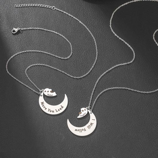 1 Pair Necklace Family Bonds Moon Heart-Shaped Pendant Necklace Mom Daughter Matching Charm Necklace Jewelry Accessories