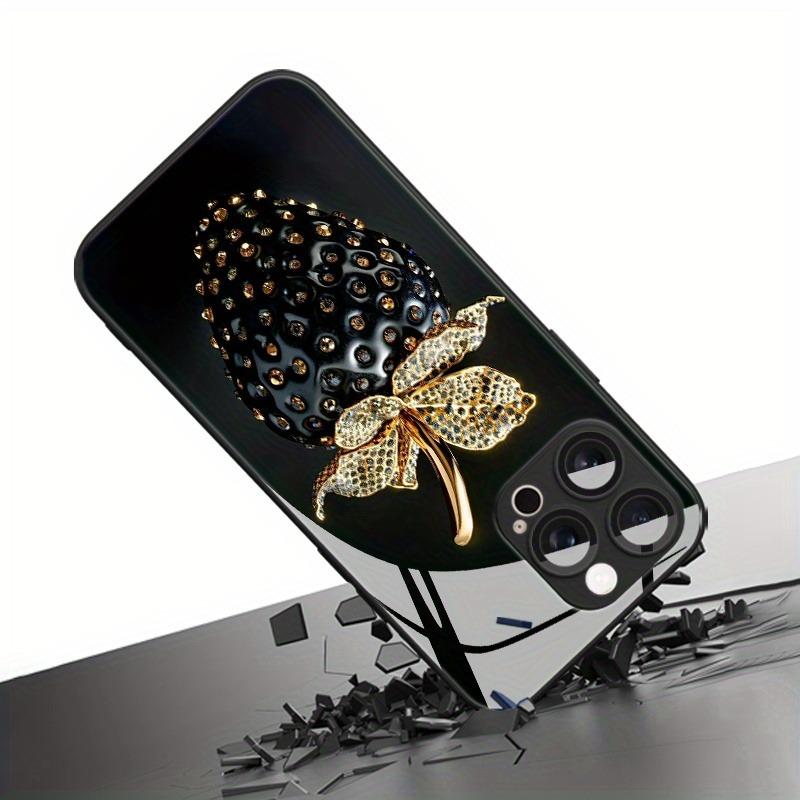 Schwarze Erdbeer-Muster Gehärtetes Glas Material Handyhülle Für iPhone 17 16 15 14 13 12 11 Pro Max Plus 16E 17Air XR XS X Hülle